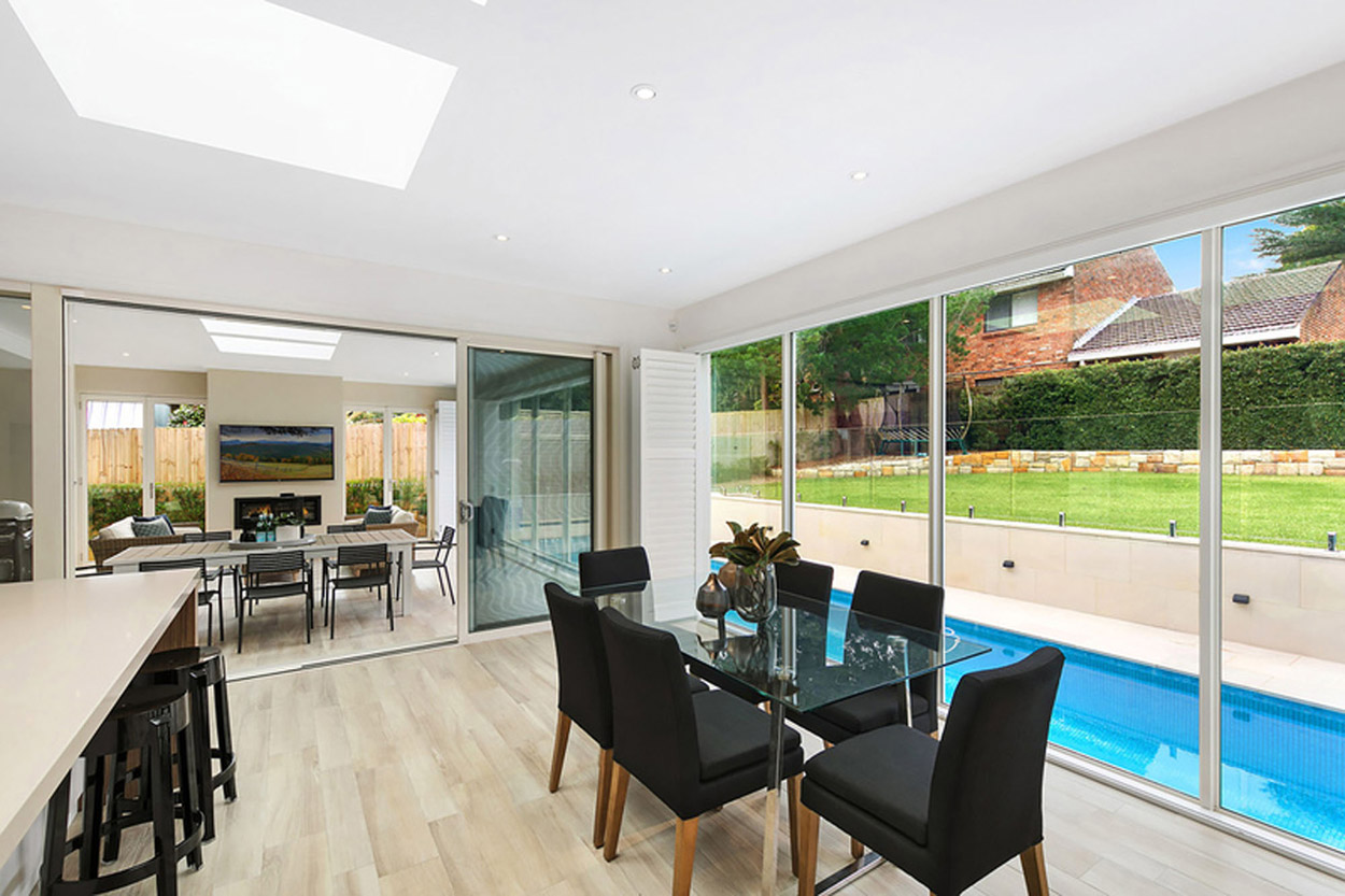 Living room looking out onto pool