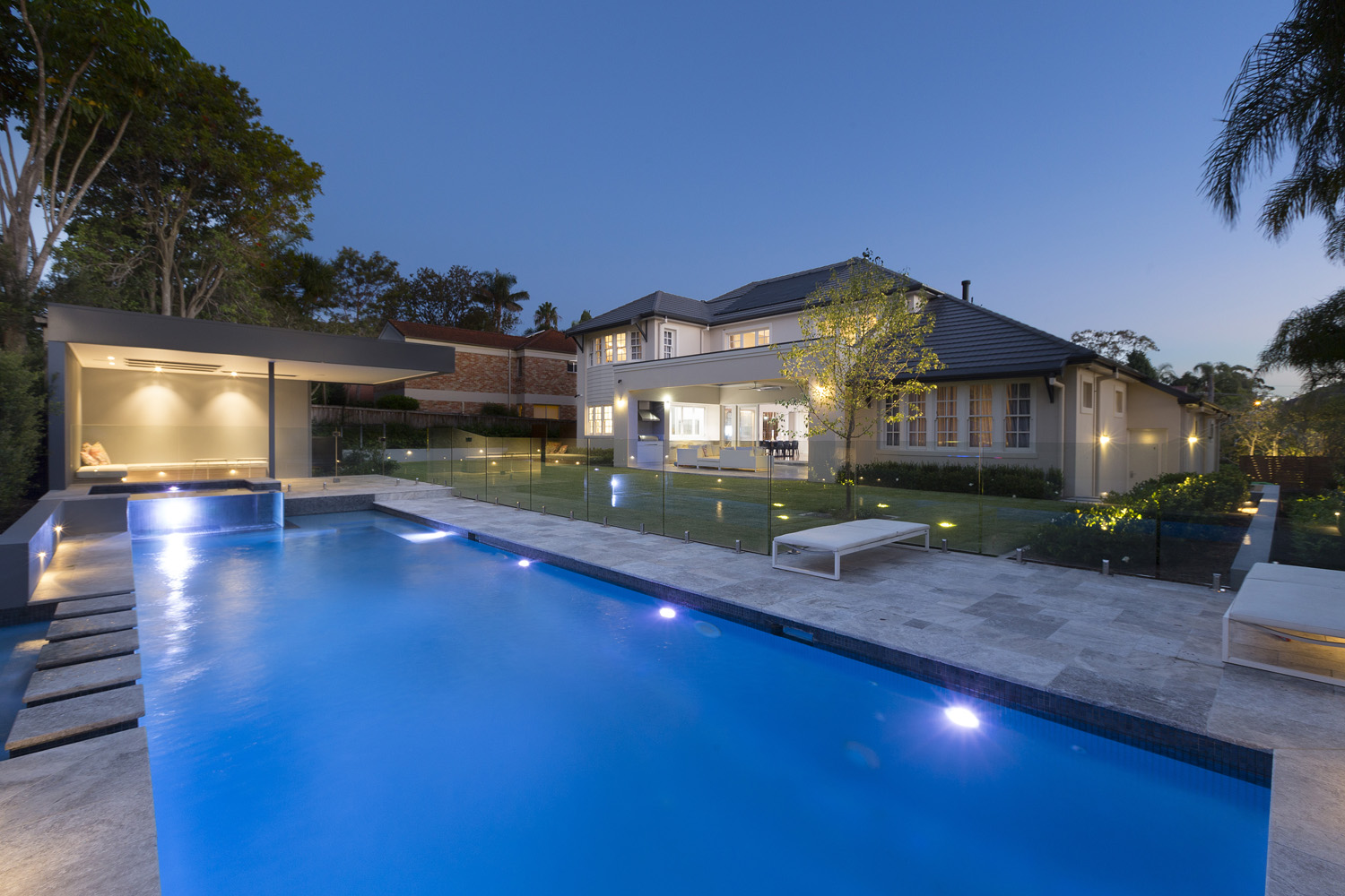 St Ives Mediterranean: view from pool and backyard at dusk