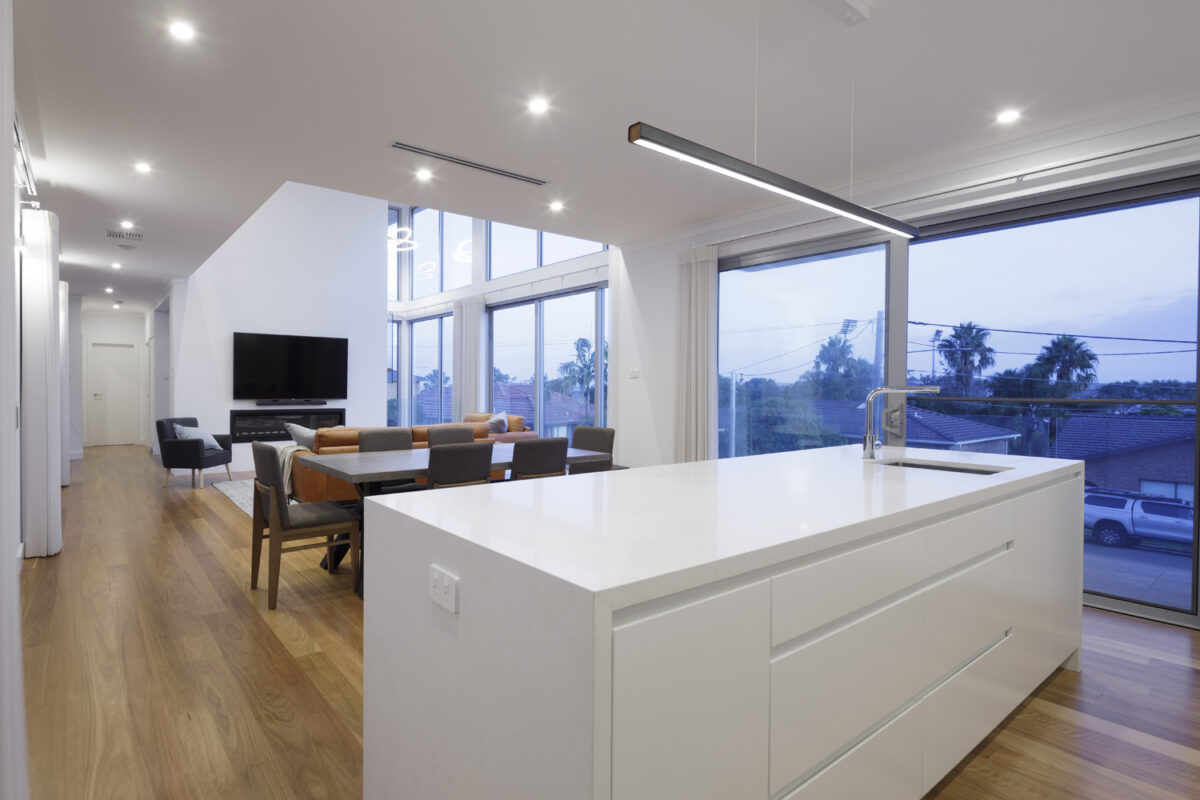 Brookvale Modern: Kitchen bench, dining and living